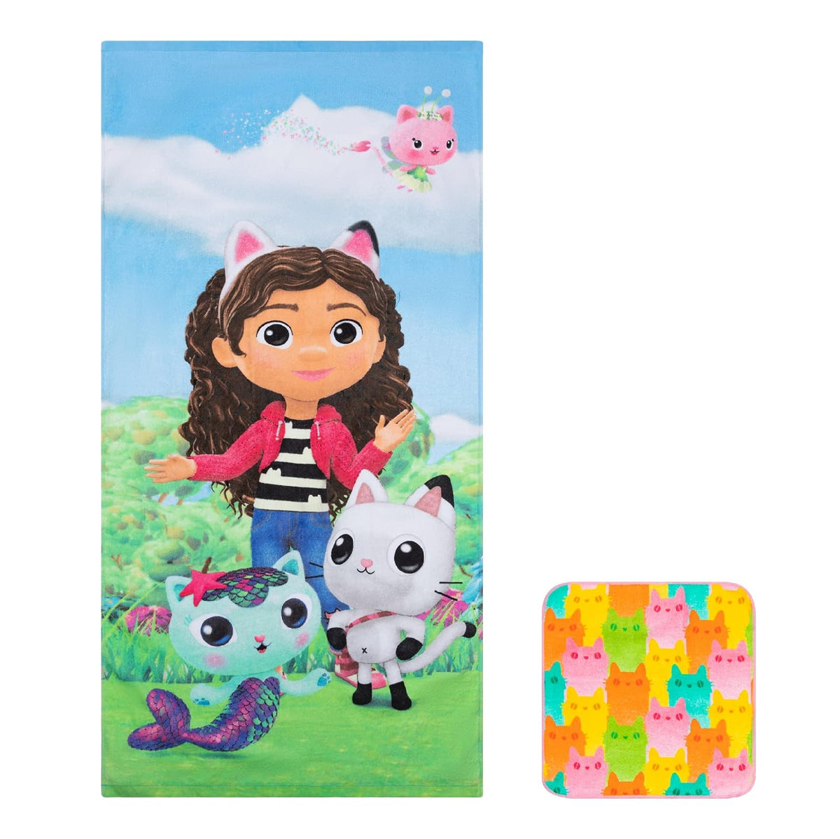 Franco Gabby's Dollhouse, Gabby, Mercat y Pandy - Toalla de Rizo de algodón Suave Absorbente con Toalla, Juego de 2 Piezas, 50 x 25 Pulgadas, (Producto Oficial DreamWorks)