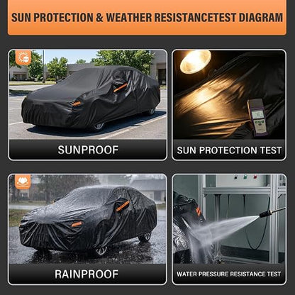 Kayme Funda para Auto, Cubre Automóviles Exterior Impermeable Transpirable Anti-UV Antipolvo de 7 Capas, Cubierta para Automóvil con Cremallera y Forro de Algodón Tira Reflectante para Sedán (470 a 490 cm)