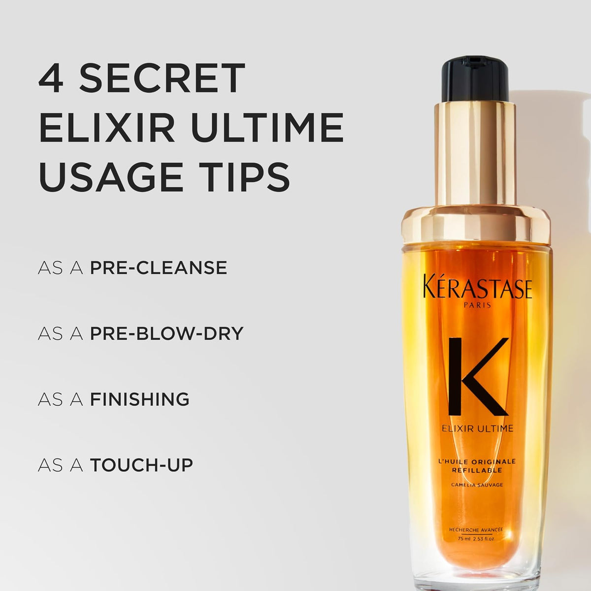 KÉRASTASE Elixir Ultime L’Huile en Tamaño de Viaje | Aceite Capilar Hidratante para Suavizar, Eliminar el Frizz y Añadir Brillo | Con Camelia Francesa y Aceites Nutritivos | 30ml