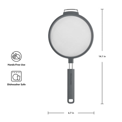 KitchenAid Colador de Acero Inoxidable | 14.1", cabeza ovalada de 7", mango ergonómico, apto para lavaplatos