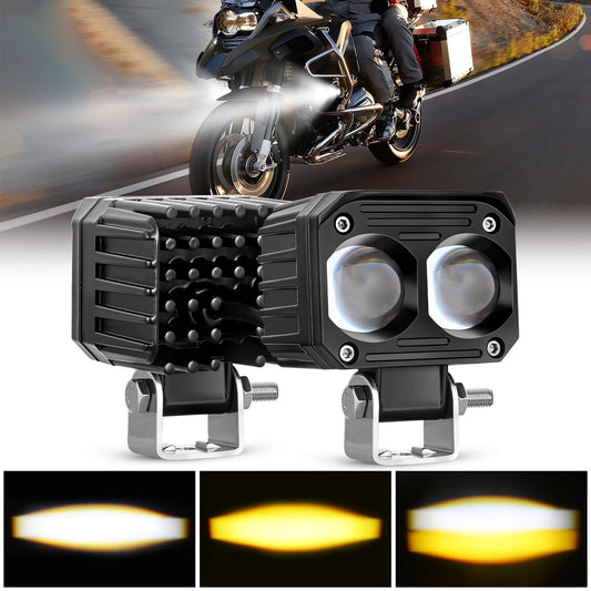 Nilight Luces LED de Conducción para Motocicleta 2.5 Pulgadas Ámbar Blanco IP67