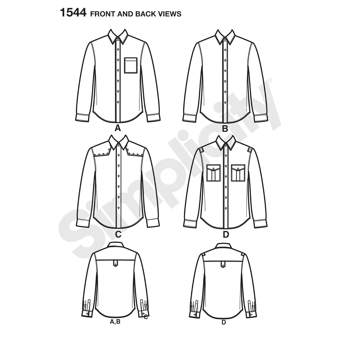 Simplicity 1544 - Camisa de Vestir con Botones para Hombre, 34-42