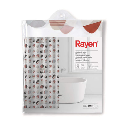 RAYEN | Cortinas de baño | Cortina de Ducha o bañera | Impermeable | PVA | Translúcido | Anillos de PVC | Incluye 12 Ganchos | 180 x 200 cm | Blanco con Cabezales de Colores