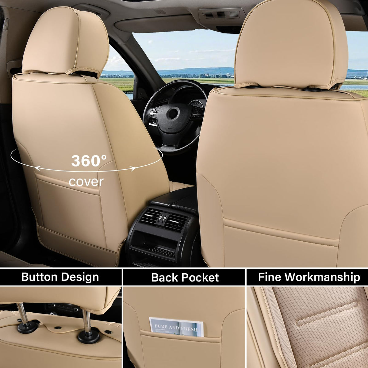 Coverado - Fundas de Asiento de Automóvil, Fundas Delanteras para Automóviles, Asientos Delanteros, Protector de Asiento de Automóvil, Impermeable, cojín de Piel para Asiento de Automóvil, Fundas Interiores