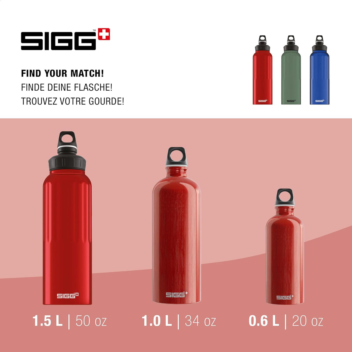 Sigg - Botella de agua deportiva de aluminio - WMB Traveller Red - Con adaptador WMB - A prueba de fugas, ligera, sin BPA, 55 onzas