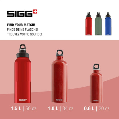 Sigg - Botella de agua deportiva de aluminio - WMB Traveller Red - Con adaptador WMB - A prueba de fugas, ligera, sin BPA, 55 onzas