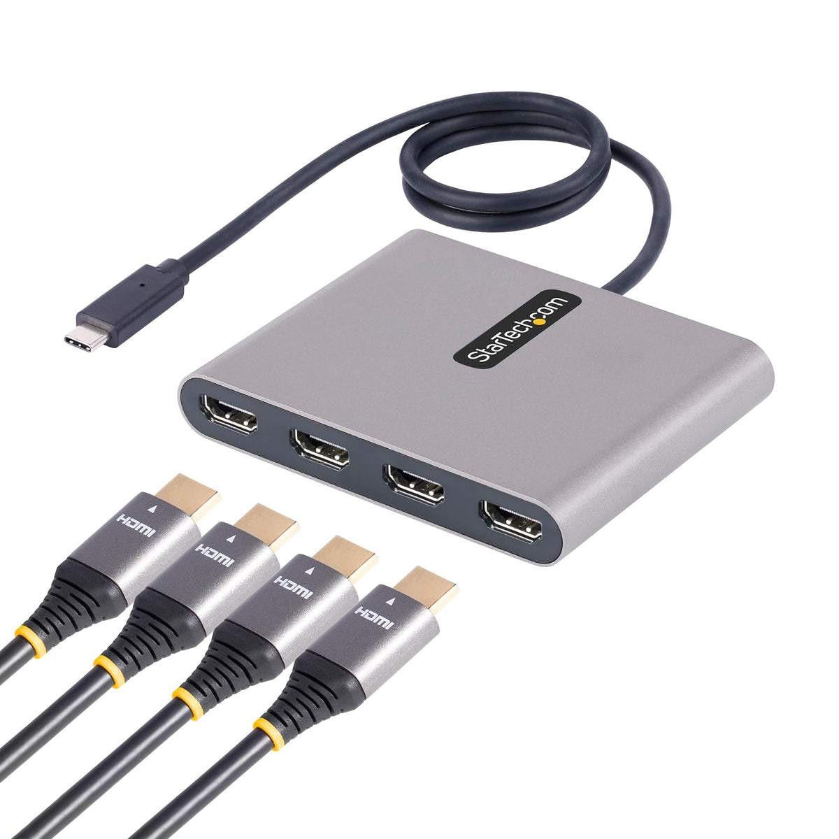 StarTech.com Adaptador USB-C a 4 Puertos HDMI - Tarjeta Gráfica y de Video Externa - Dongle Llave USB Tipo C a 4x HDMI - 1080p a 60Hz - Conversor Multimonitor USB a HDMI - Solo para Windows (USBC2HD4)