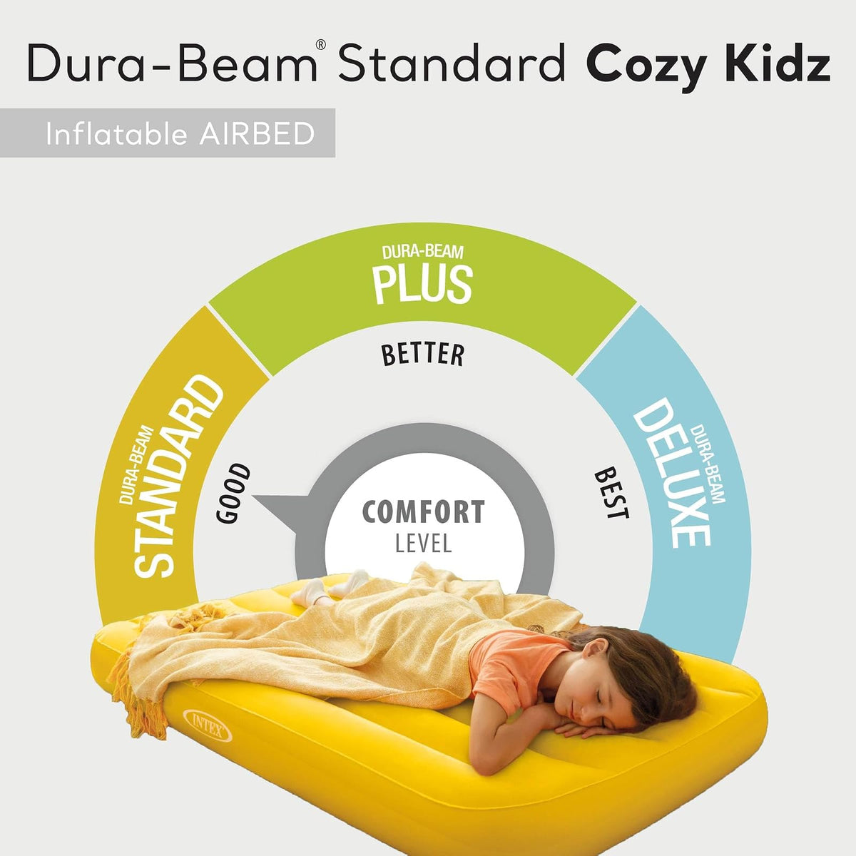 Intex 66803EP Cozy Kidz Airbed: Fiber-Tech - Superficie Suave Aterciopelada - Bolsa de Transporte incluida - El Color Puede Variar - 34.5 x 62 x 7 Pulgadas