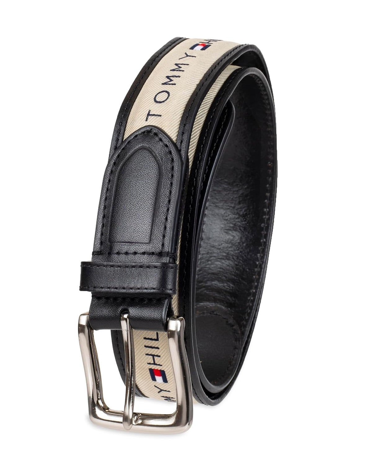 Tommy Hilfiger Cinturón con incrustaciones de cinta (tamaño estándar, grande y alto) - 44 - Negro - Natural
