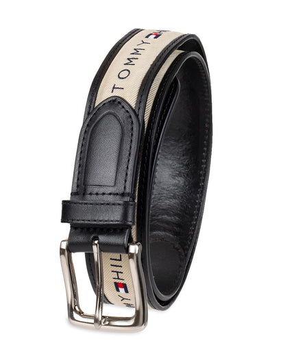 Tommy Hilfiger Cinturón con incrustaciones de cinta (tamaño estándar, grande y alto) - 44 - Negro - Natural