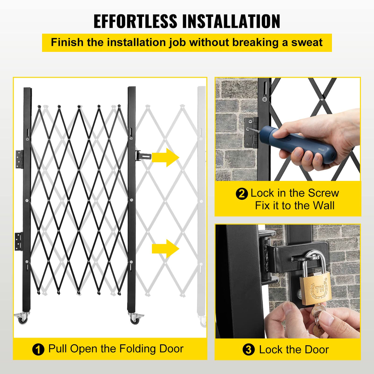 VEVOR Puerta de Seguridad Plegable Simple, Puerta de Seguridad en Acordeón de Acero, Puerta de Seguridad Expandible Flexible, Puerta de Tijera o Puerta con Candado, Peso del Artículo 8,1 kg