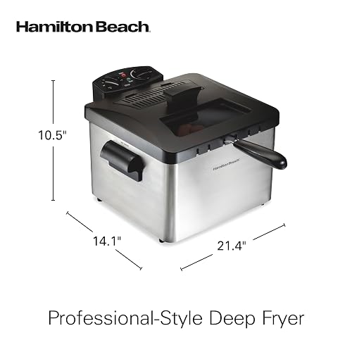 Hamilton Beach 35034 Freidora de estilo profesional Capacidad para 12 tazas de alimentos, plateada, 4.5 Liters, Acabado acero inoxidable