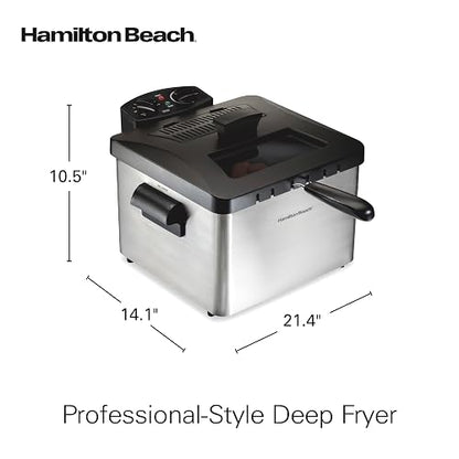 Hamilton Beach 35034 Freidora de estilo profesional Capacidad para 12 tazas de alimentos, plateada, 4.5 Liters, Acabado acero inoxidable