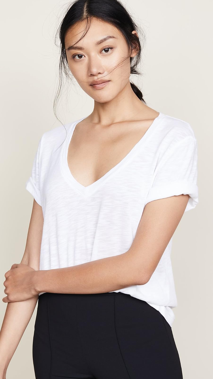 Splendid Playera de Manga Corta con Cuello en V. Camiseta para Mujer