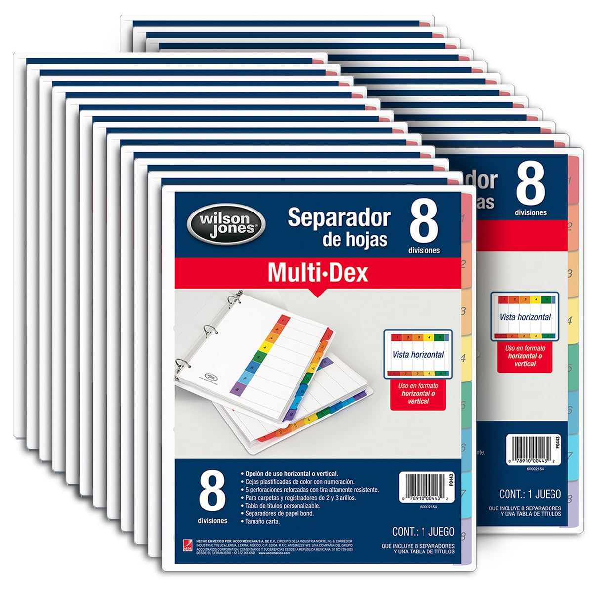 Wilson Jones Separadores Multidex de 8 Divisiones Tamaño Carta, Perforación Reforzada de 5 Orificios para Carpeta de 2 y 3 Argollas, Paquete Mayoreo de 24 Juegos. P0443