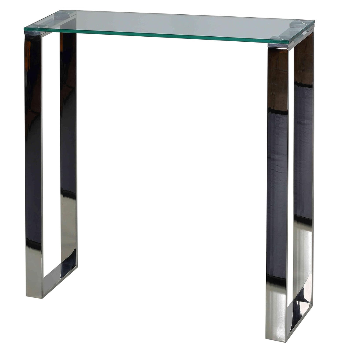 Cortesi Home Forli - Mesa de Consola pequeña de Entrada de Vidrio contemporáneo y Acabado de Acero Inoxidable de 28 Pulgadas de Ancho, Color Plateado y Transparente