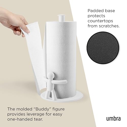 Umbra Buddy - Toallero de Papel, Color Blanco | Se adapta a rollos de toallas de papel estándar, encimera de cocina, baño, uso de oficina