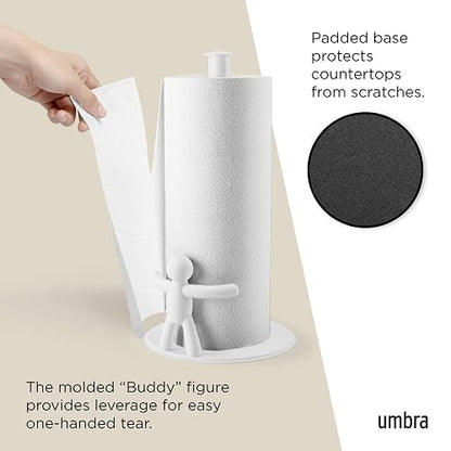 Umbra Buddy - Toallero de Papel, Color Blanco | Se adapta a rollos de toallas de papel estándar, encimera de cocina, baño, uso de oficina