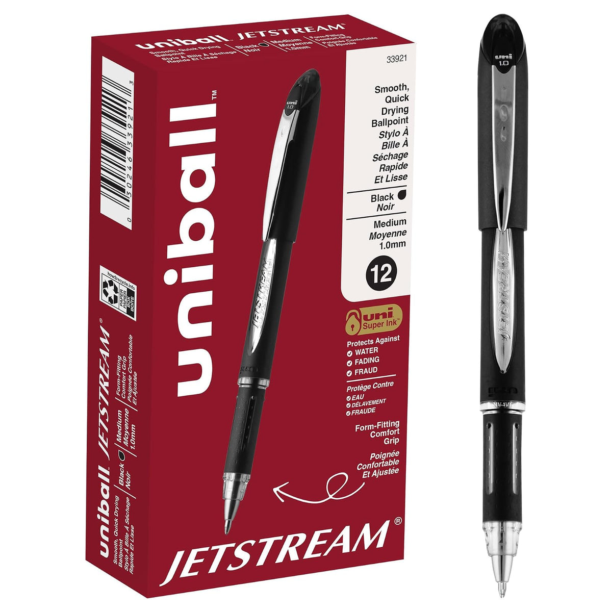 Uni-ball Jetstream Recambio para Bolígrafo, Punta Gruesa o Fina - 12 Count (Pack of 1) - Punto audaz - Black Ink,bold Point