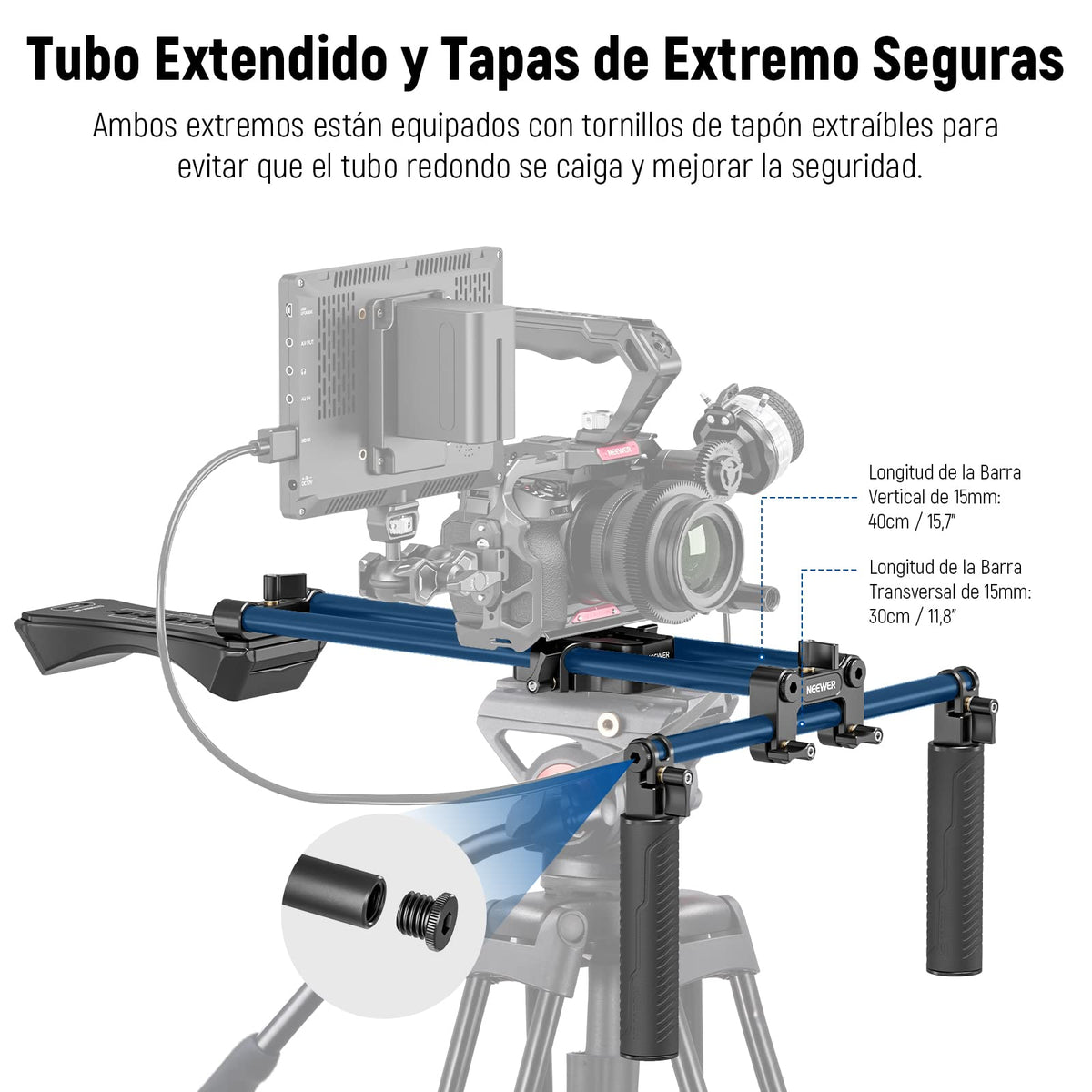 NEEWER Kit Plataforma de Hombro Universal, 16"/40cm Extendido 15mm, Soporte de Varas, Estabilizador de Cámara para Videocámara DSLR, Compatible con SmallRig Follow Focus/Lens Support/Matte Box, SR004
