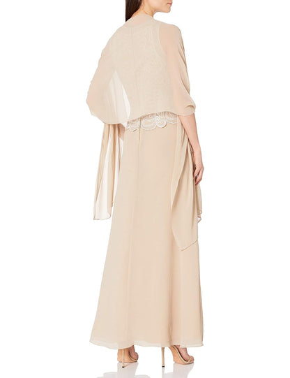 J Kara Vestido Largo sin Mangas con abalorio y Bufanda Vestido para Ocaciones Especiales para Mujer