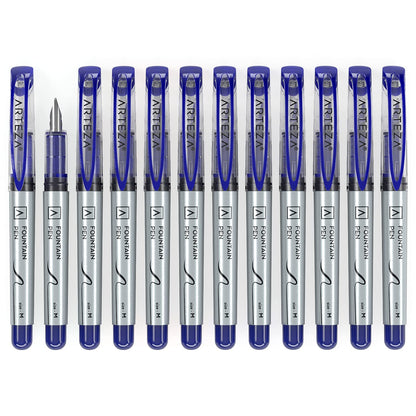 ARTEZA Plumas estilográficas desechables, paquete de 12, punta mediana de 0,9 mm, bolígrafo de tinta azul de secado rápido, suministros de arte para profesionales, estudiantes y aficionados