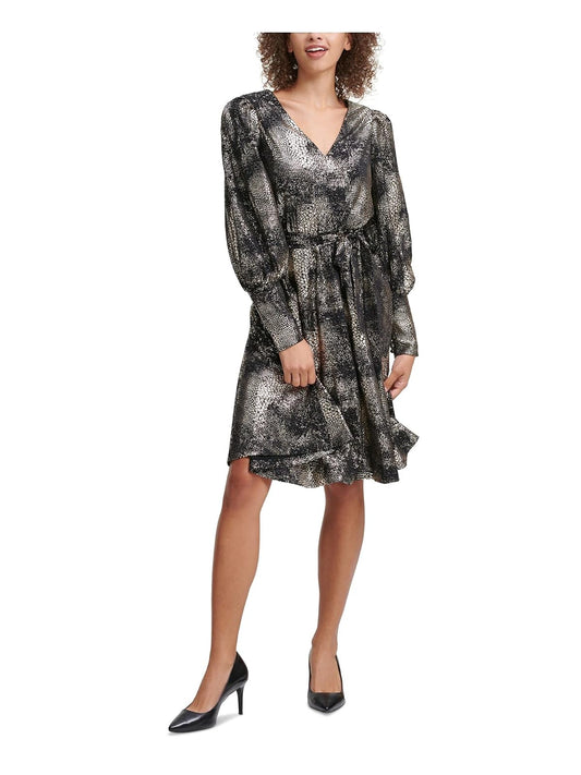 Calvin Klein Vestido de Manga Ancha con Cuello en V con cinturón Vestido para Mujer