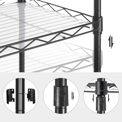 SONGMICS Estantería de Cocina, Estantería de 5 Niveles, 8 Ganchos, 30 x 40 x 121 cm, Metal, Altura Ajustable, Negro MLGR115B01V1