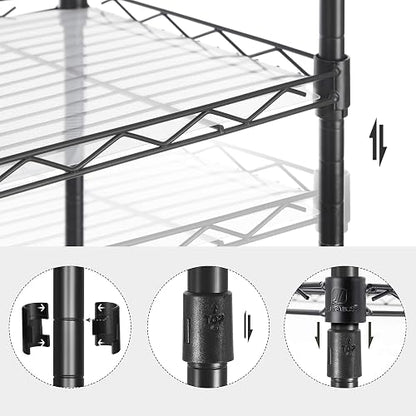 SONGMICS Estantería de Cocina, Estantería de 5 Niveles, 8 Ganchos, 30 x 40 x 121 cm, Metal, Altura Ajustable, Negro MLGR115B01V1