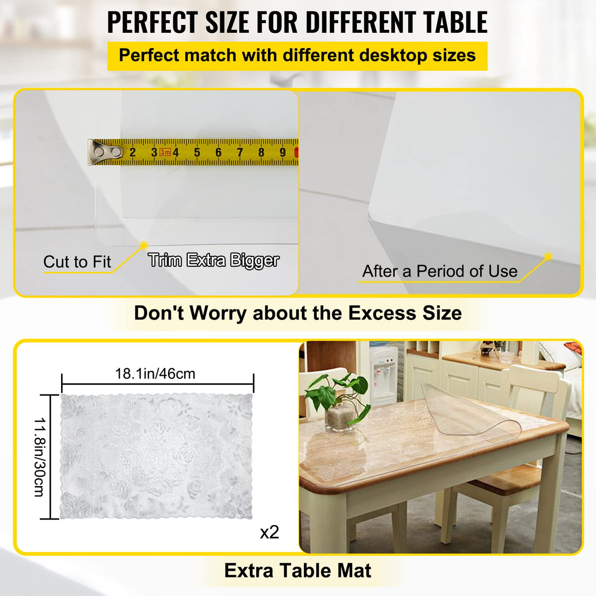 VEVOR - Funda de Mesa de plástico de 40 x 72 Pulgadas, Protector de Mesa Transparente de 1,5 mm de Grosor, tapete Rectangular Transparente, Impermeable y fácil de Limpiar para Oficina o Mesa de Noche