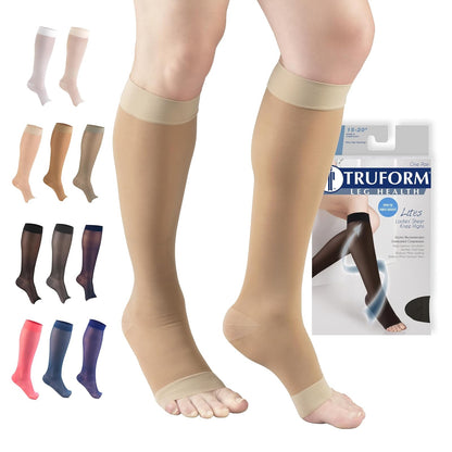 Truform Medias de Compresión 15-20 mmHg hasta la Rodilla, Punta Abierta - Large - Light Beige