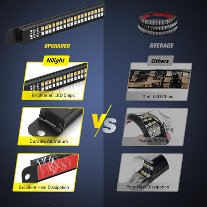 Nilight - Tira de Luces para portón Trasero de camión, Marco de Aluminio de 7 Pulgadas, Doble Fila, 60 LED, Rojo, Freno de Corriente, Color ámbar, señales de Giro, Luces estroboscópicas, Barra de