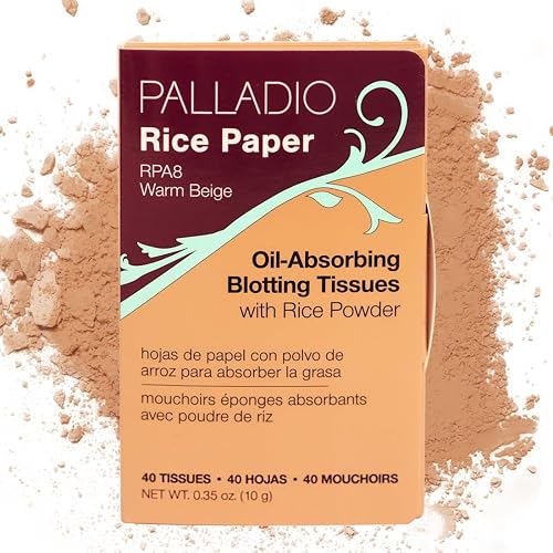 Palladio Papeles Faciales de Arroz para Piel Grasa, Hojas Absorbentes de Doble Cara Warm Beige