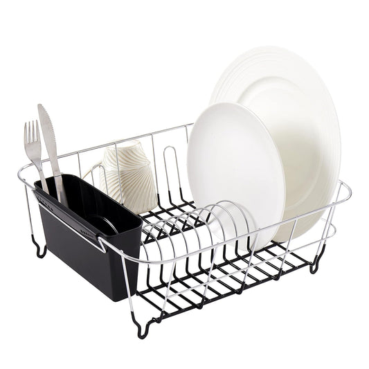 Sweet Home Collection - Juego de escurridor de 2 Piezas con Soporte para Utensilios, fácil de Usar, se Adapta a la mayoría de fregaderos, 14.5 x 13 x 5.25 Pulgadas, Color Negro
