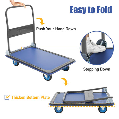 Olympia Tools - Carro plegable de empuje de 600 libras. Capacidad de camión de plataforma resistente con ruedas giratorias de 360°, color negro