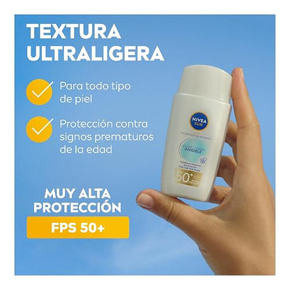Protector Solar Facial NIVEA SUN Fluido Diario Invisible + Antioxidantes Fps50+ 40Ml, Efecto Mate y Antioxidantes