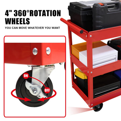 Torin APTC302B Carrito de Acero para Herramientas con 3 estantes y Capacidad de 200 Libras, Rojo