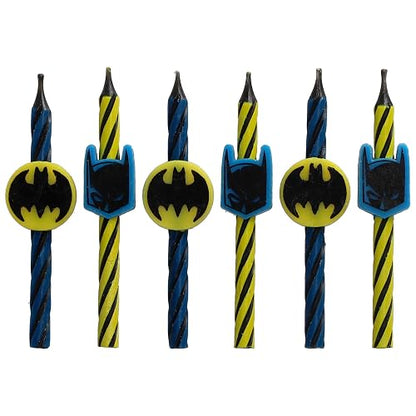 Batman™ - Velas de cumpleaños para tartas, 6 velas de cumpleaños para decoración de pasteles, velas de rayas negras, amarillas y rojas, adornos para tartas para fiesta de Batman