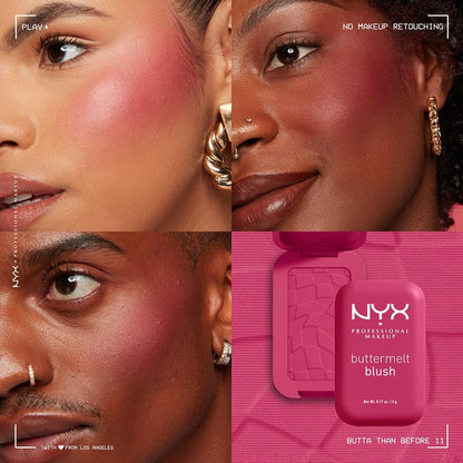 NYX Professional Makeup, Buttermelt Blush Tono Butta Than Before, 5gr - Rubor cremoso en polvo infusionado con manteca de karité, mango y almendras, dura hasta 12H, no se desvanece, fórmula vegana