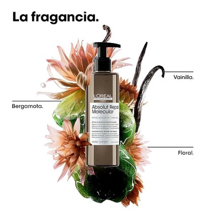 L'Oréal Professionnel Absolut Repair Molecular Tratamiento | Para cabello muy dañado a nivel molecular. Sérum con enjuague que reconstruye la fibra tras el shampoo.