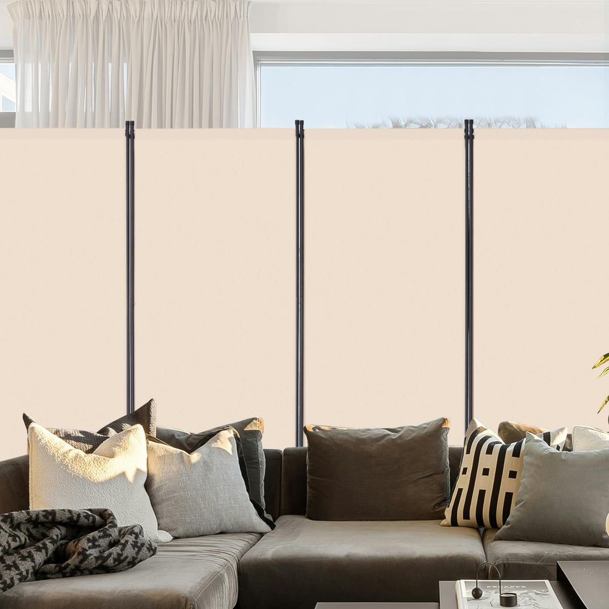 VEVOR Biombo Separador de Ambientes de 3464 x 1840 x 520 mm, Separador de Ambientes para Oficina, Dormitorio, Beige