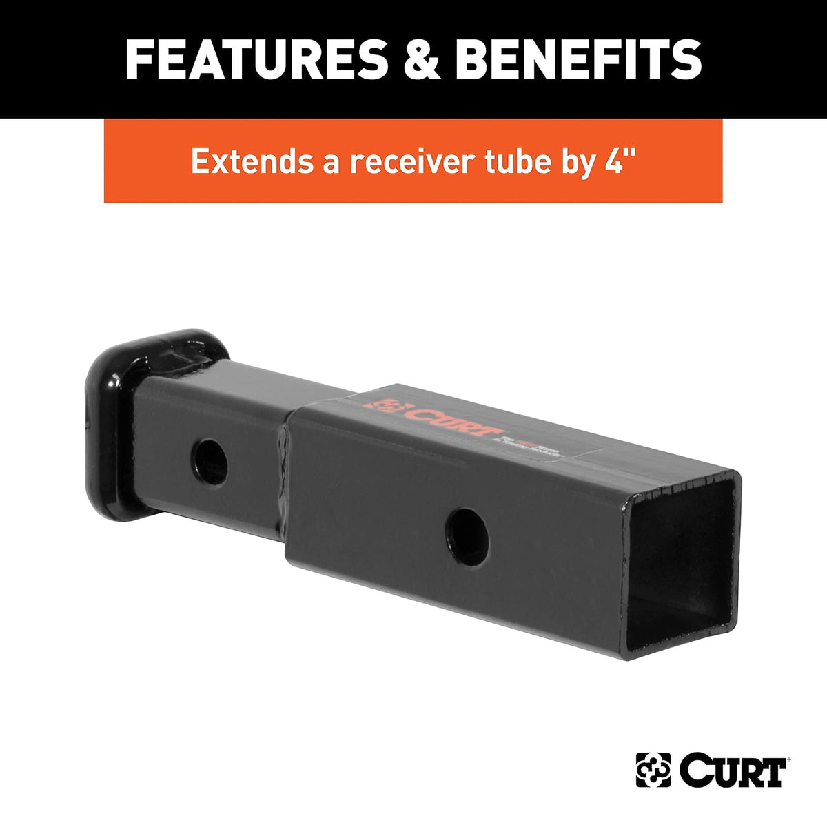CURT Reductor Adaptador de Enganche 45770, 2 a 1-1/4 in, Extensión 4 in, Negro