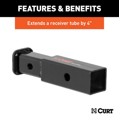 CURT Reductor Adaptador de Enganche 45770, 2 a 1-1/4 in, Extensión 4 in, Negro