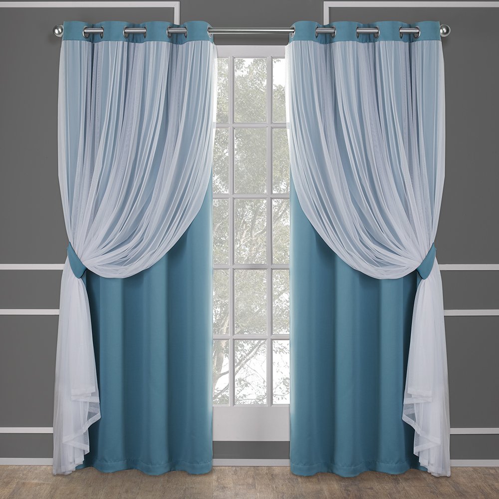 Exclusive Home Cortinas Talia con Ojales, Doble Capa - Turquoise - 132An x 213.4Al cm (2 Paneles)
