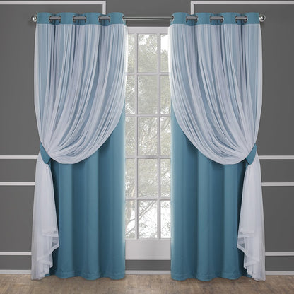 Exclusive Home Cortinas Talia con Ojales, Doble Capa - Turquoise - 132An x 213.4Al cm (2 Paneles)