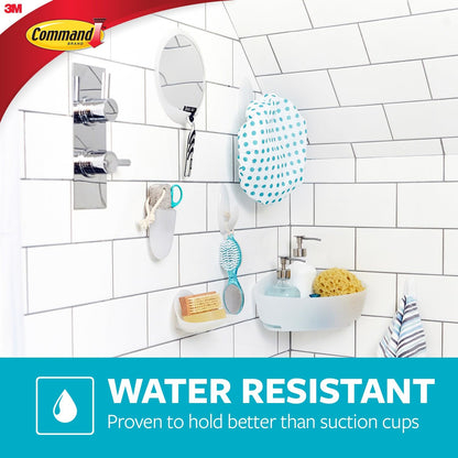 Command - Juego de 5 accesorios de baño, organizador de baño, 1 organizador de ducha, 1 jabonera, 1 soporte para cepillo para polvo de dientes, 2 ganchos con tiras de comando resistentes al agua