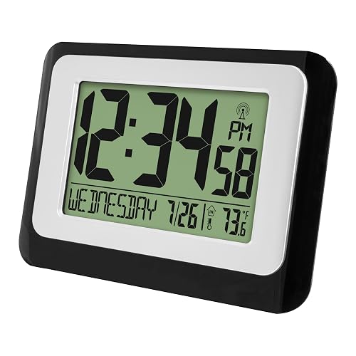 La Crosse Technology W88631 Reloj de Pared Digital atómico Negro con Temperatura