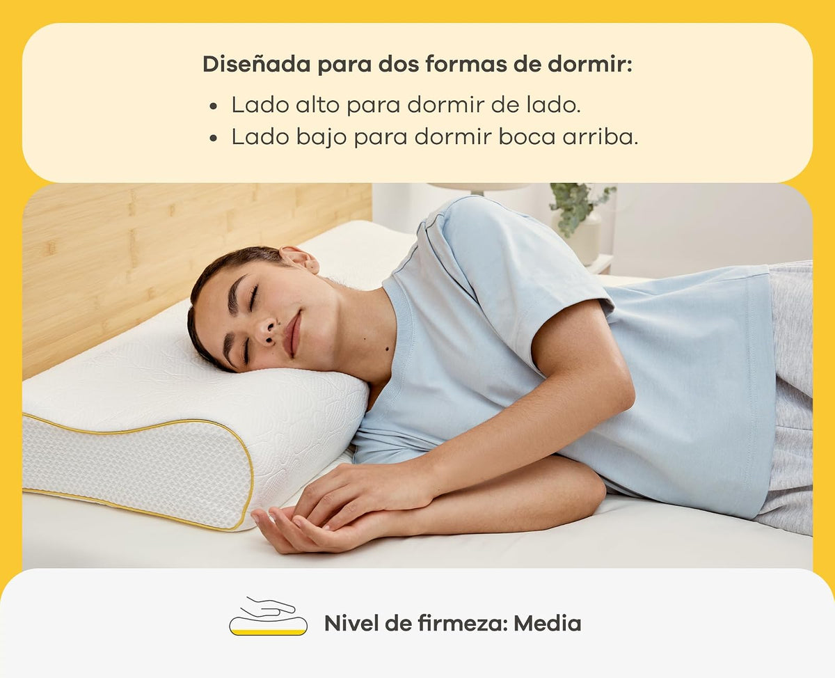Nooz Almohada Dual Memory Foam Cervical Doble Altura Soporte Ergonómico para Dormir de Lado Firme para Cuello