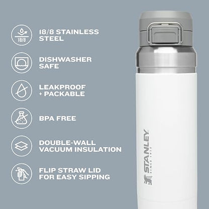 Stanley Quick Flip GO - Botella de agua de 24 onzas, tapa de botón a presión, a prueba de fugas y plegable para viajes y deportes, acero inoxidable aislado, sin BPA, negro 2.0