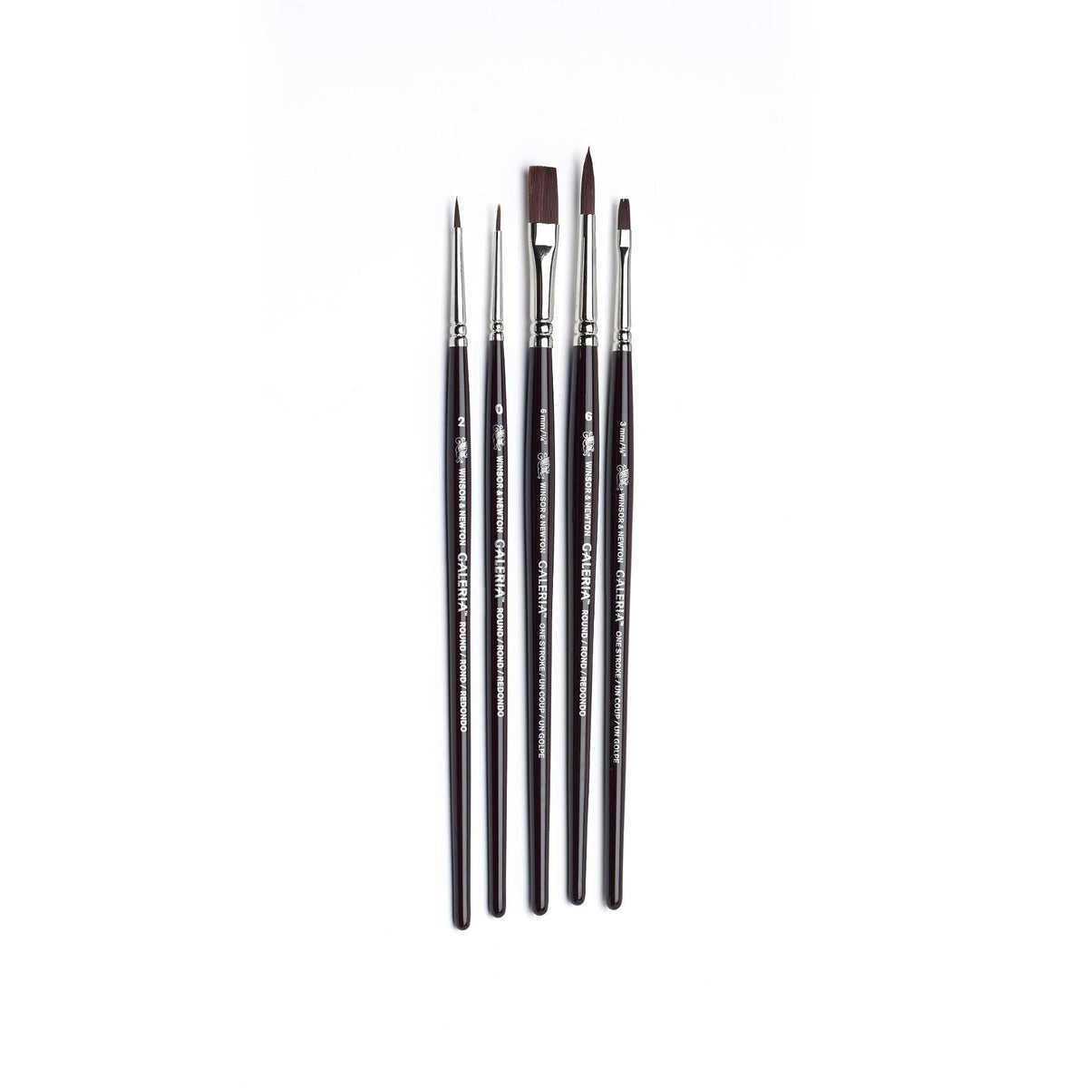 Winsor & Newton - Pincel de Mango Corto, Redonda 0, 2 y 6, un Golpe 3 mm y 6,3 mm, Multicolor, Paquete-de-5, 1